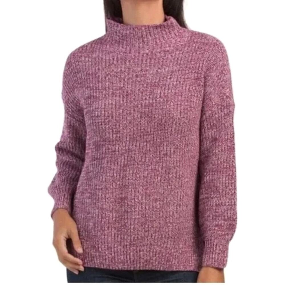 Cupcakes & Cashmere Purple and White Marled Mock Neck Cozy Sweater Size Medium